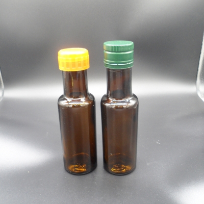 Amber round olive oil glass bottle