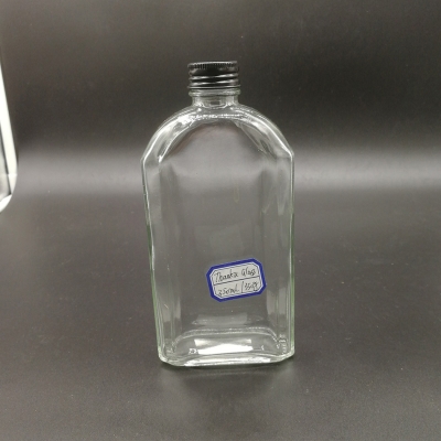 Botella de vidrio plano de 350 ml con caldo pequeño MOQ