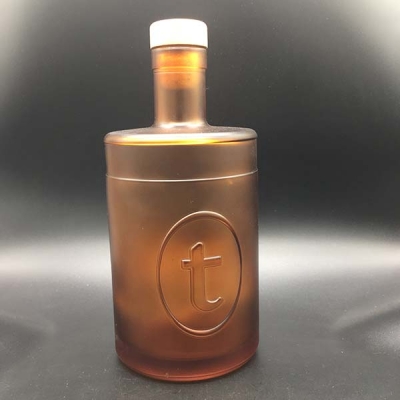 Amber engraved vodka glass bottle